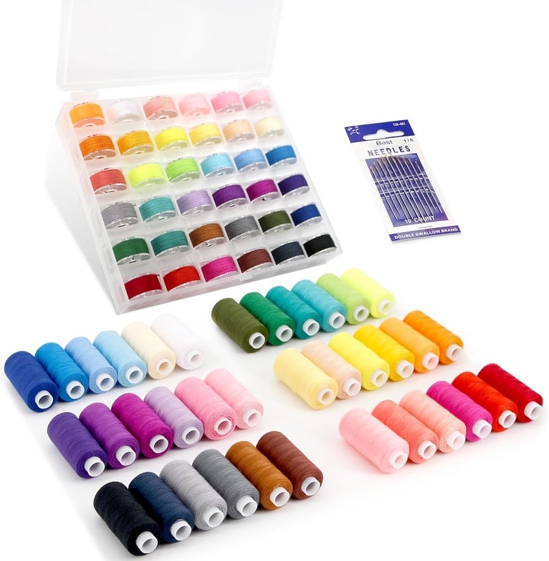 AILUHONG 72Pcs Sewing Thread kit, 36 Assorted Colors Machine Threads with Spools, 36 Same Color Prewound Bobbins Threads Set, Polyester Thread for Hand and Sewing Machine - Image 1